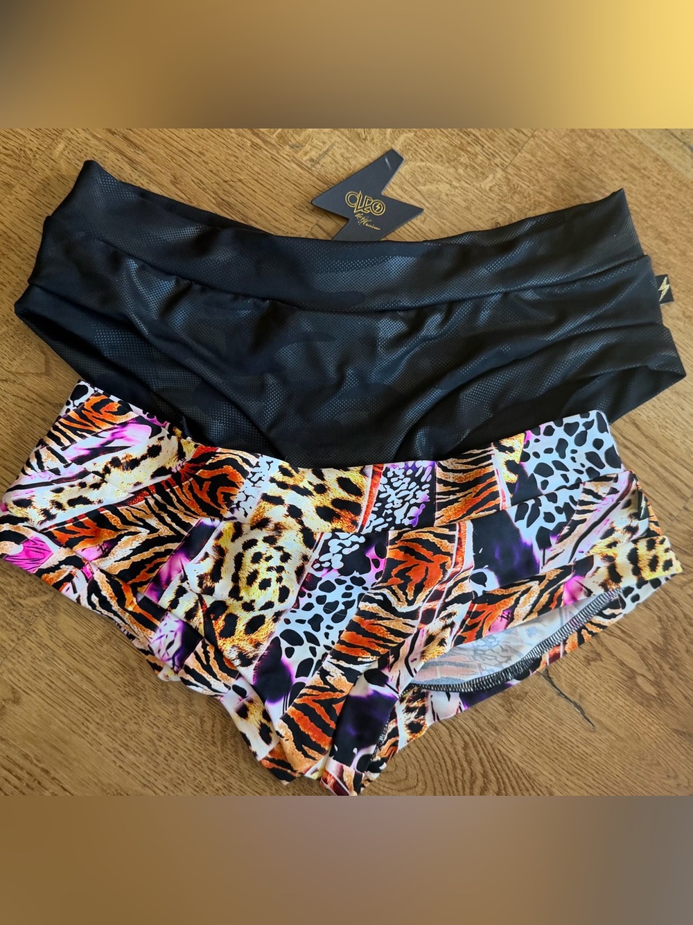Cleo the Hurricane Black Camo & Animal Print Cheeky Bottoms - Size Small